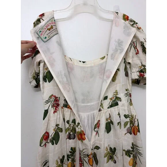 Agua Bendita Pomelo Frutas Mini Dress Linen White Fruit Floral Print XL - Picture 13 of 16